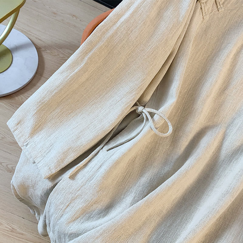 Buddha Stones Casual Women's Plain Frog-Button Stand Collar Design Long Sleeve Cotton Linen Shirt - image 15