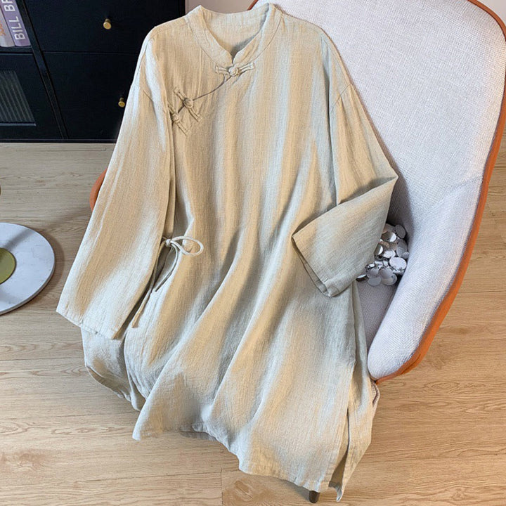 Buddha Stones Casual Women's Plain Frog-Button Stand Collar Design Long Sleeve Shirt - Beige - US8-10，UK/AU12-14，EU40-42 (2XL) - image 10