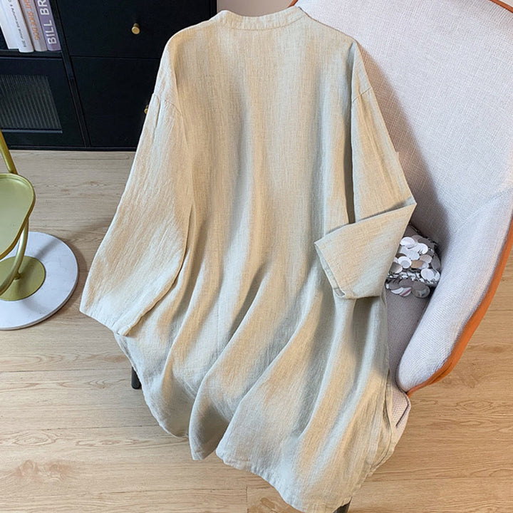 Buddha Stones Casual Women's Plain Frog-Button Stand Collar Design Long Sleeve Cotton Linen Shirt - image 12