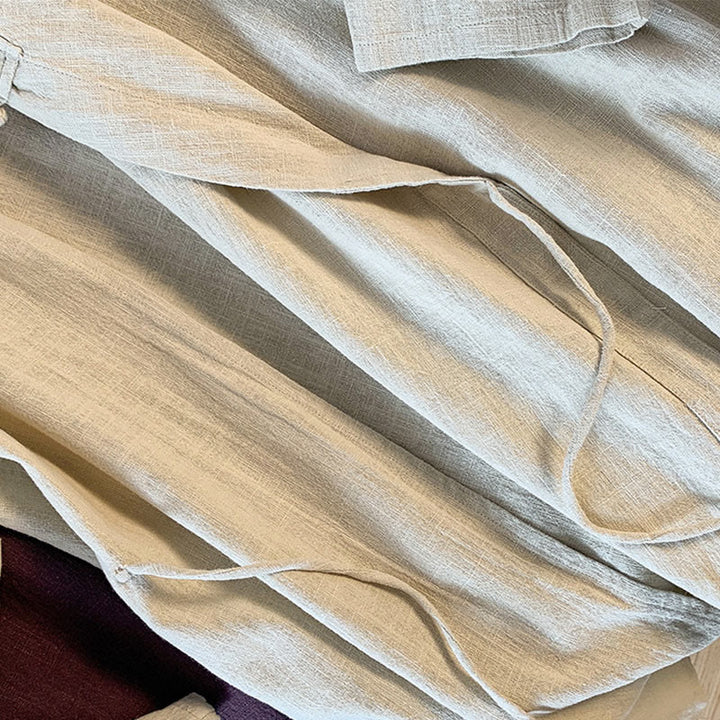 Buddha Stones Casual Women's Plain Frog-Button Stand Collar Design Long Sleeve Cotton Linen Shirt - image 16