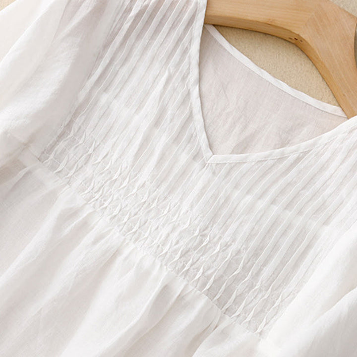 Buddha Stones Casual Plain Loose Women's V-Neck Design Half Sleeve Shirt - image 12