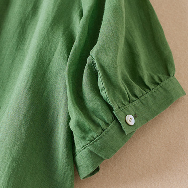 Buddha Stones Casual Embroidery Plants Women's V-Neck Design Half Sleeve Cotton Blended Shirt - image 25