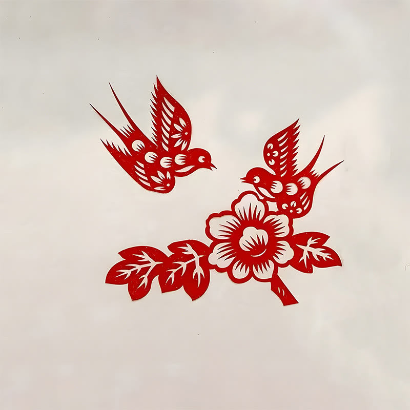 Buddha Stones Classical Chinese Wedding Red Magpie Flower Paper Cutting Flocking Cloth Hair Clip