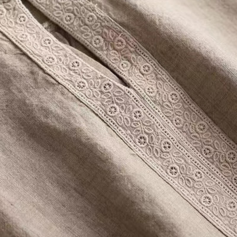 Buddha Stones Casual Plain Women's Hollow Crew Neck Design Three Quarter Sleeve Cotton Linen Shirt - image 7