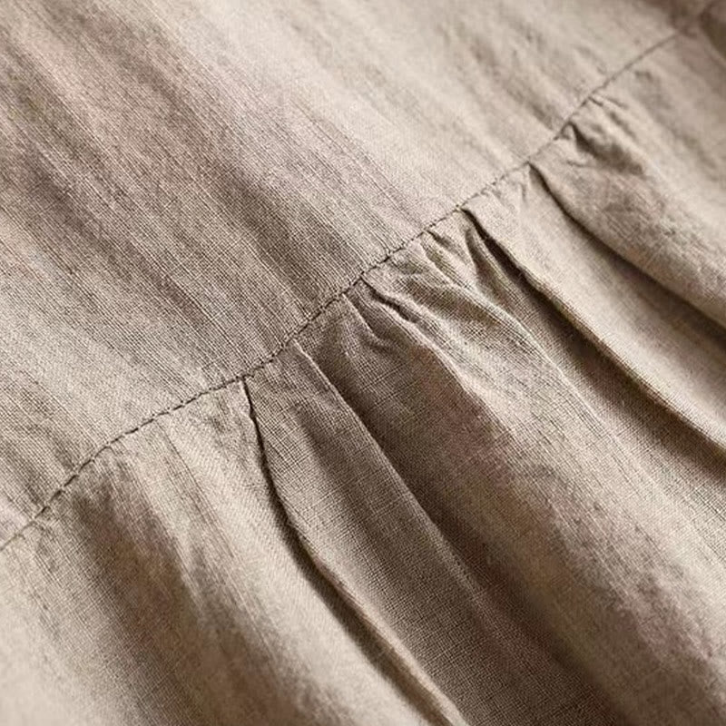 Buddha Stones Casual Plain Women's Hollow Crew Neck Design Three Quarter Sleeve Cotton Linen Shirt - image 8