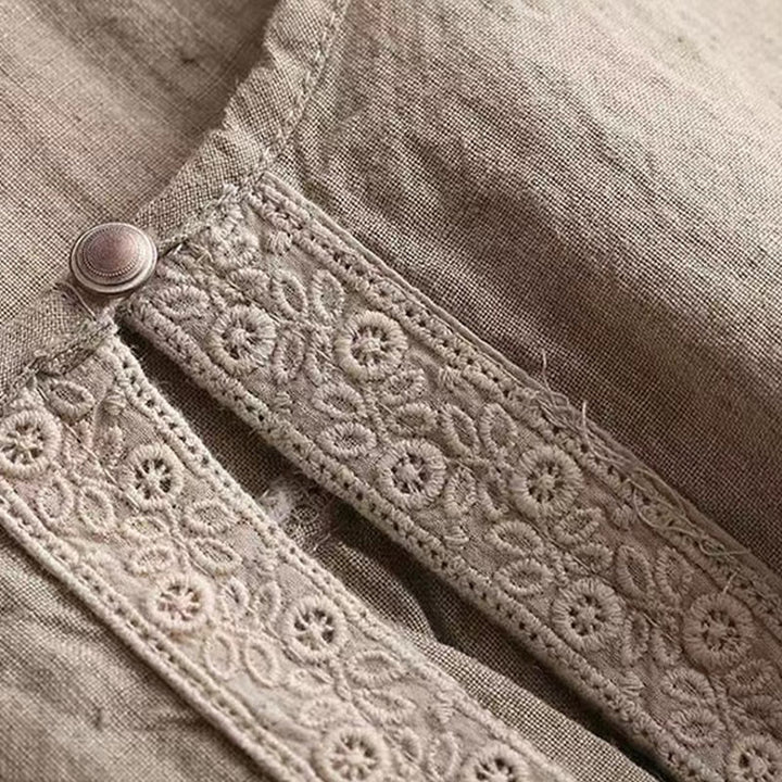 Buddha Stones Casual Plain Women's Hollow Crew Neck Design Three Quarter Sleeve Cotton Linen Shirt - image 11