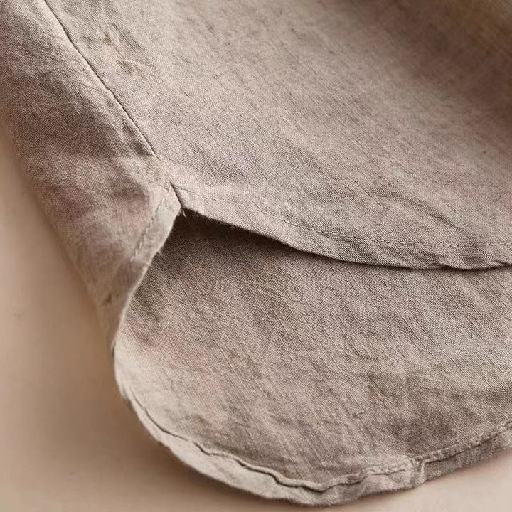Buddha Stones Casual Plain Women's Hollow Crew Neck Design Three Quarter Sleeve Cotton Linen Shirt - image 4