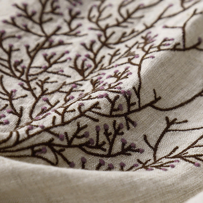 Buddha Stones Casual Embroidery Tree Drawstring Women's Crew Neck Design Half Sleeve Cotton Linen T-Shirt - image 9