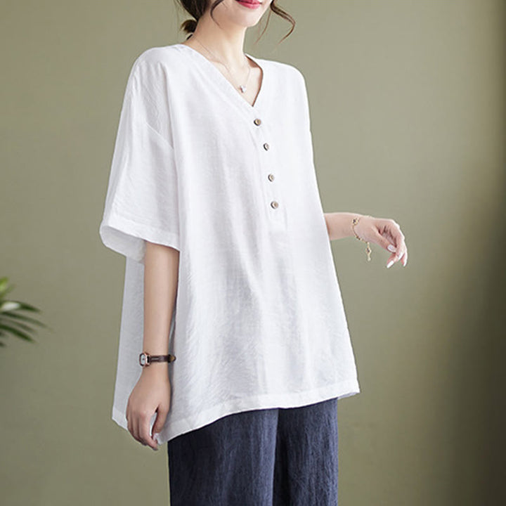 Buddha Stones Casual Plain Women's V-Neck Design Half Sleeve Viscose Shirt - image 5