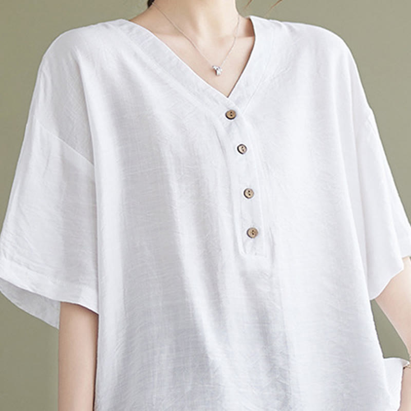 Buddha Stones Casual Plain Women's V-Neck Design Half Sleeve Viscose Shirt - image 2