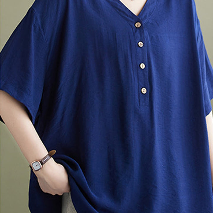 Buddha Stones Casual Plain Women's V-Neck Design Half Sleeve Viscose Shirt