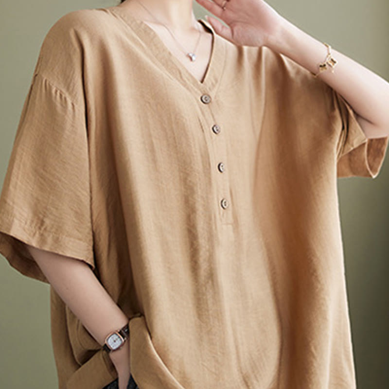 Buddha Stones Casual Plain Women's V-Neck Design Half Sleeve Viscose Shirt