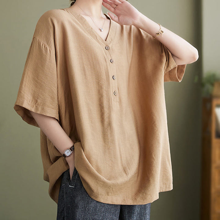 Buddha Stones Casual Plain Women's V-Neck Design Half Sleeve Viscose Shirt - image 20