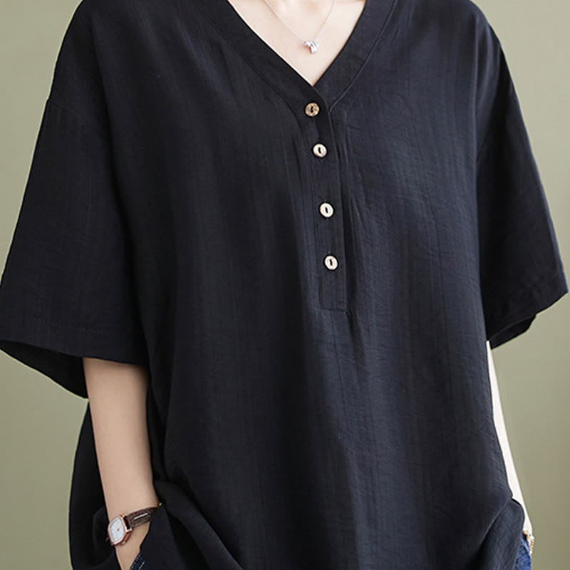 Buddha Stones Casual Plain Women's V-Neck Design Half Sleeve Viscose Shirt