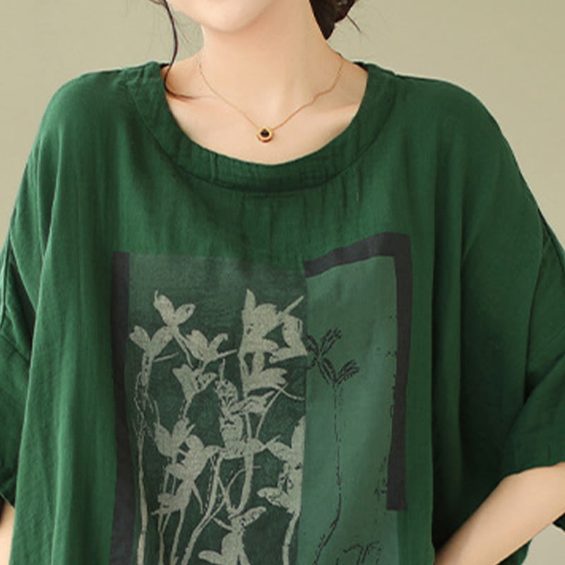 Buddha Stones Casual Flower Prints Women's Crew Neck Design Half Sleeve Cotton Spandex T-shirt