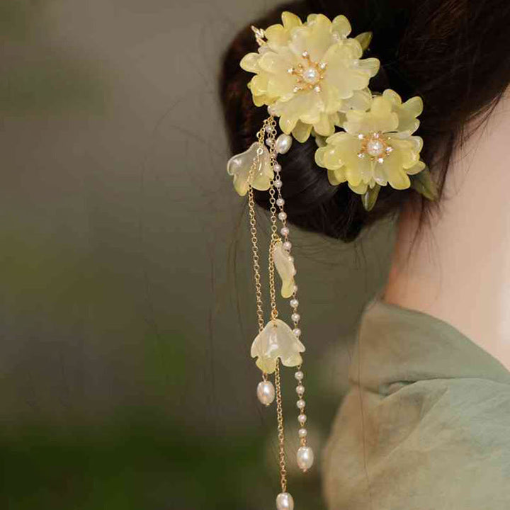 Buddha Stones Classical Magnolia Tassel Side Hair Clip