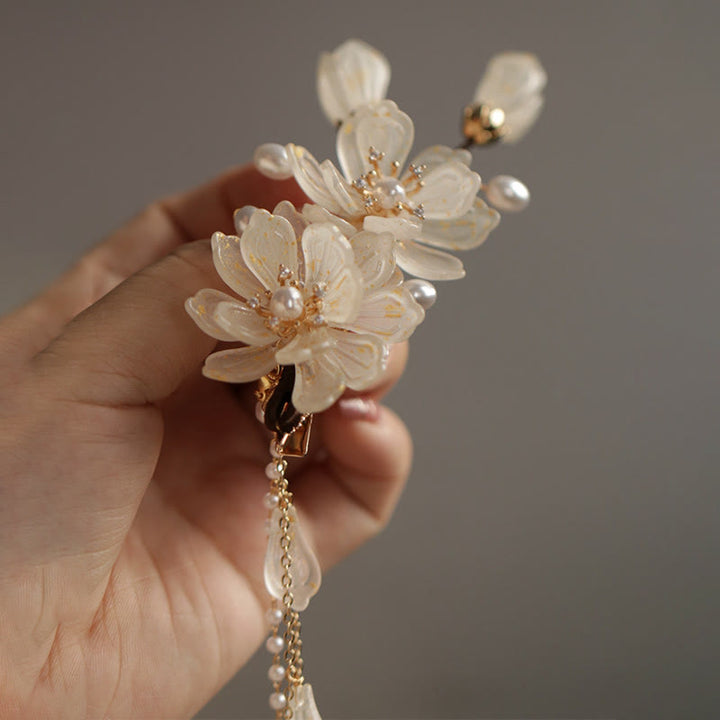 Buddha Stones Classical Magnolia Tassel Side Hair Clip