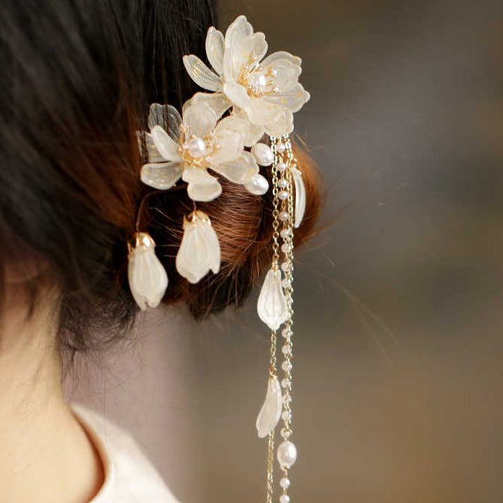 Buddha Stones Classical Magnolia Tassel Side Hair Clip