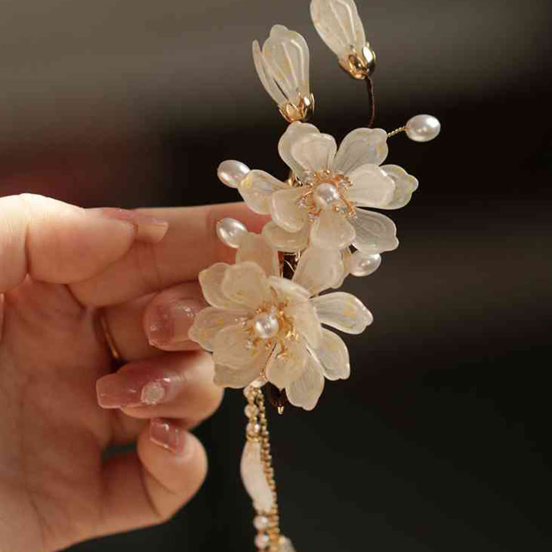 Buddha Stones Classical Magnolia Tassel Side Hair Clip