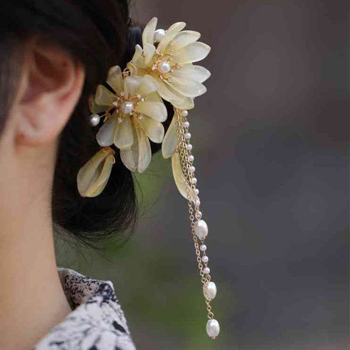 Buddha Stones Classical Magnolia Tassel Side Hair Clip