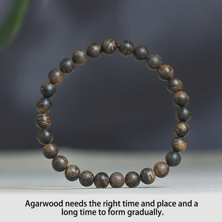 Buddha Stones Rare Brunei Black Qinan Agarwood Peace Strength Bracelet