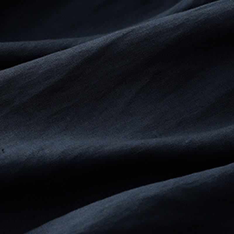 Buddha Stones Casual Plain Crew Neck Lace-up Half Sleeve Cotton Linen Midi Dress With Pockets - image 4