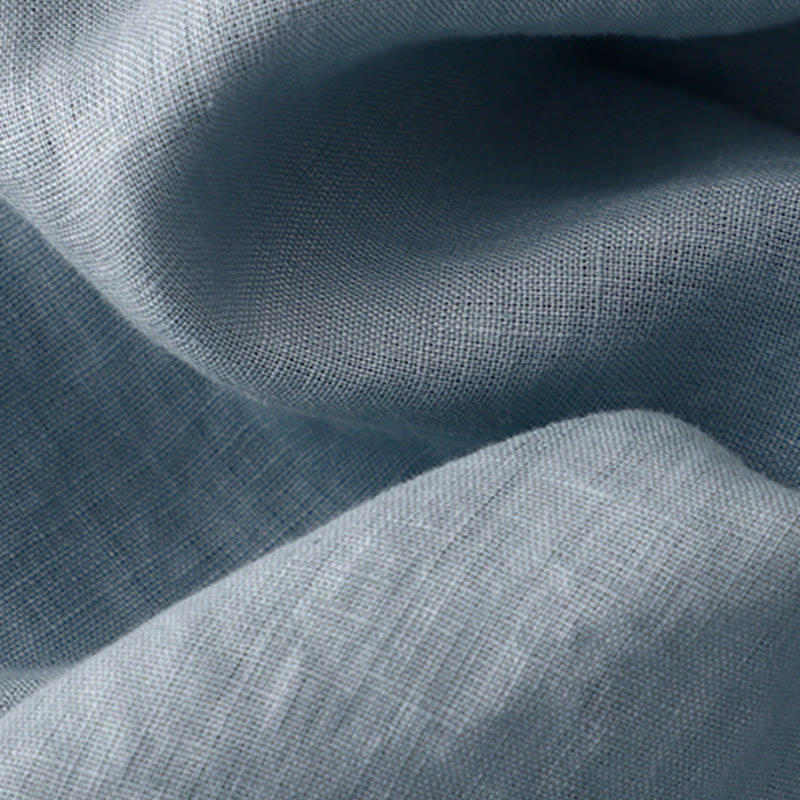 Buddha Stones Casual Plain Crew Neck Lace-up Half Sleeve Cotton Linen Midi Dress With Pockets - image 15