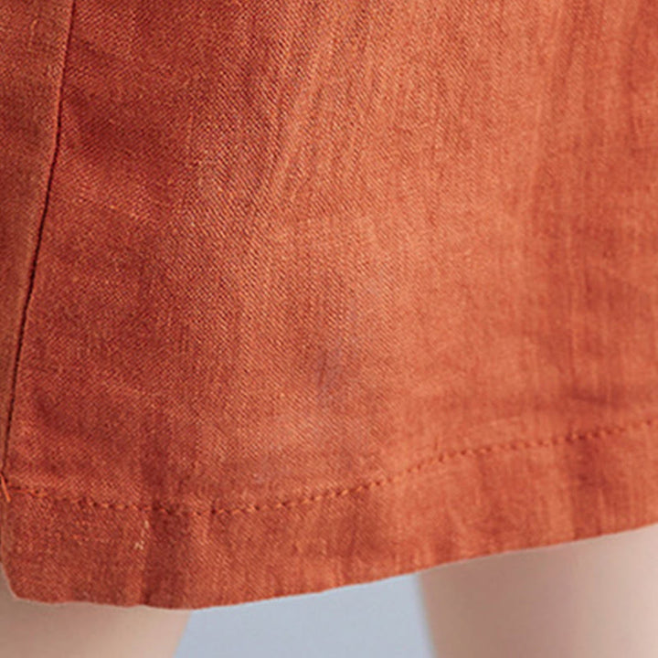 Buddha Stones Casual Loose Solid Color Cotton Linen Crew Neck Half Sleeve Design Midi Dress With Pockets - image 22