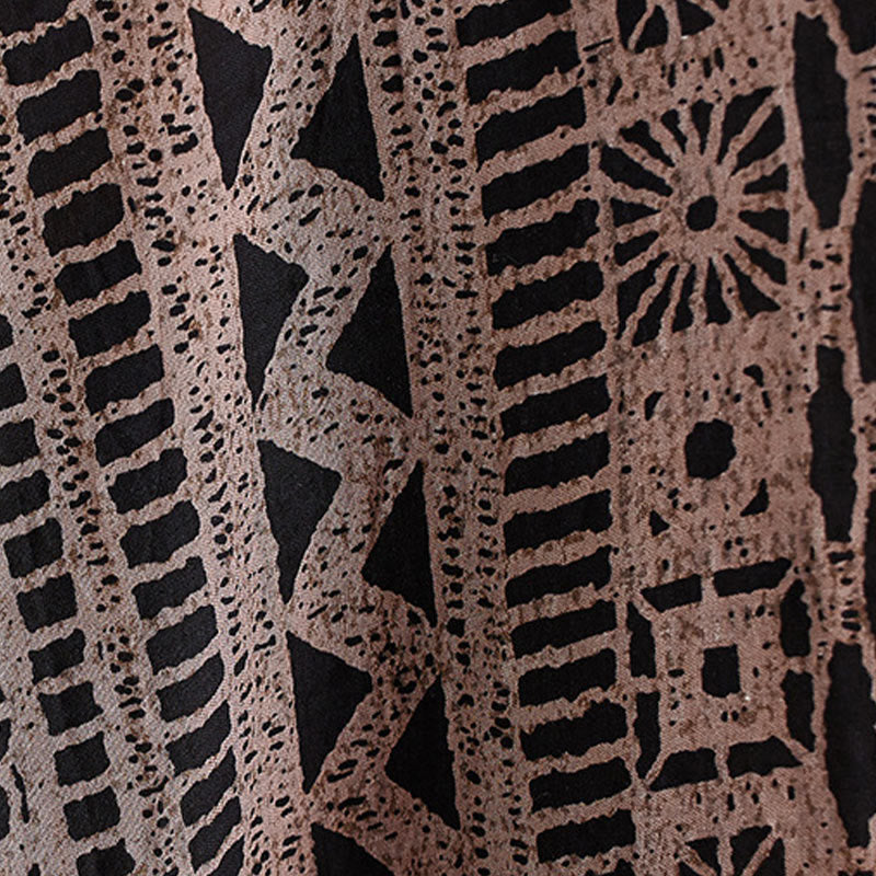 Buddha Stones Casual Loose Printing Dyeing Cotton Linen V-neck Half Sleeve Design Midi Dress With Pockets - image 11