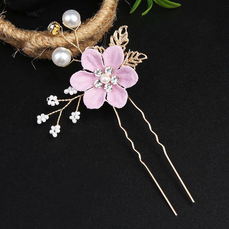 Buddha Stones 4Pcs Handmade Wedding Golden Leaf Flower Pearl Hairpin Hair Comb Set