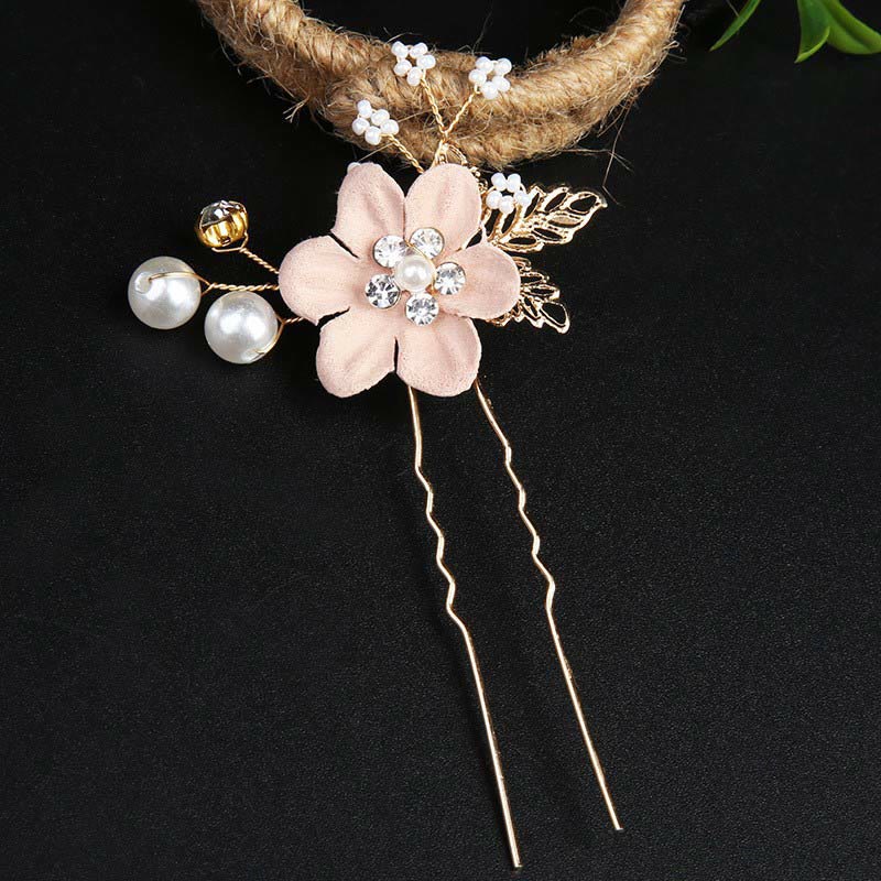 Buddha Stones 4Pcs Handmade Wedding Golden Leaf Flower Pearl Hairpin Hair Comb Set