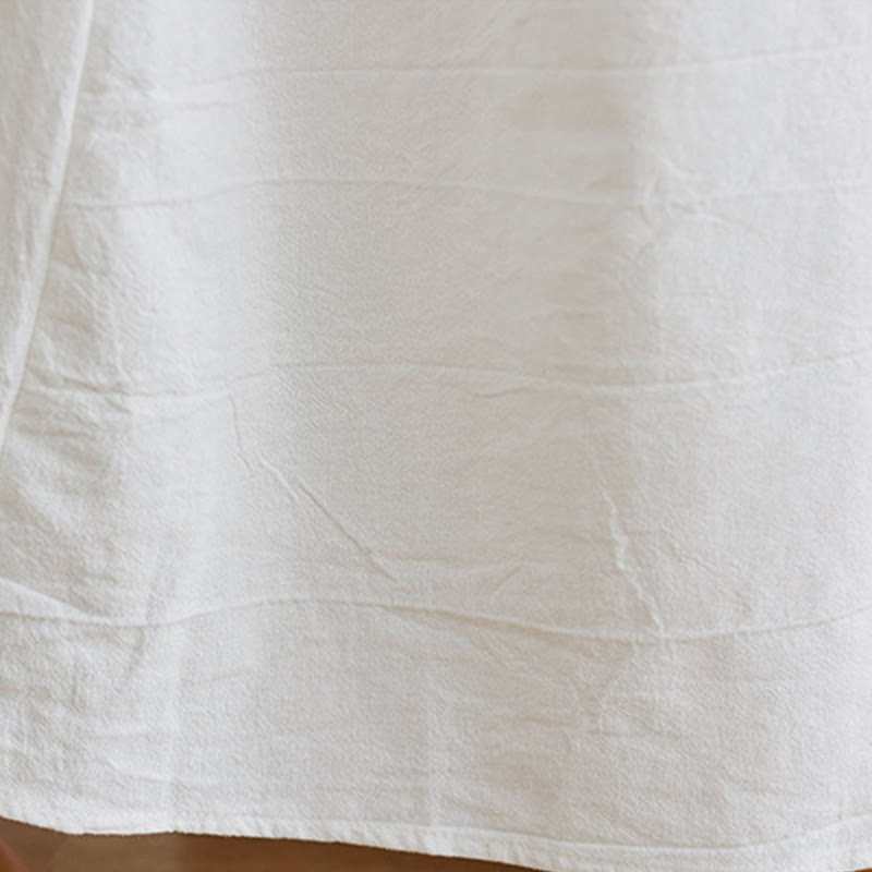 Buddha Stones Casual Embroidered Flower Pattern V-neck Three Quarter Sleeve Design Cotton Linen Midi Dress - image 7