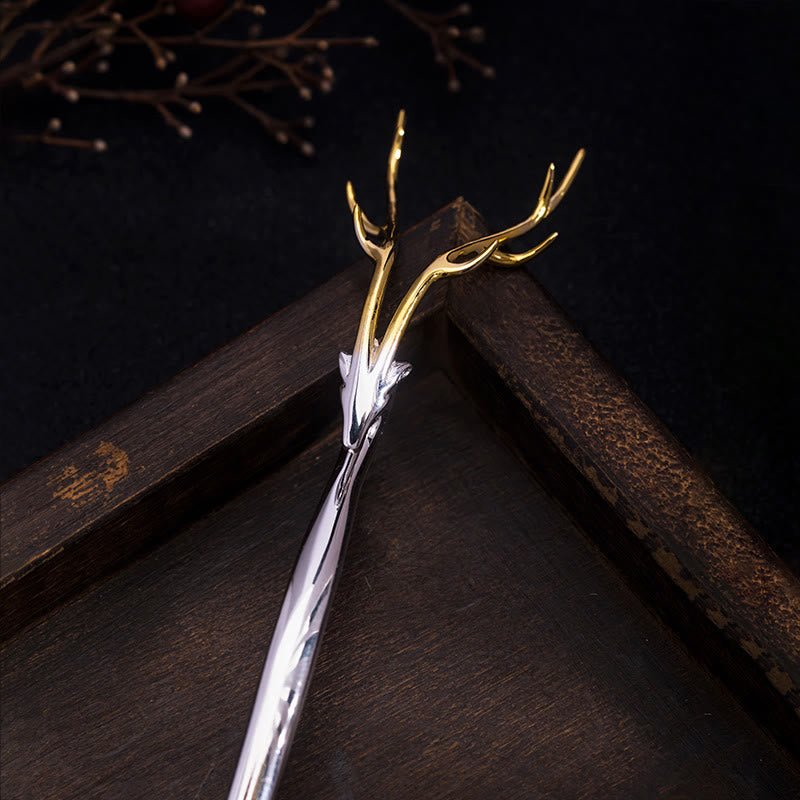 Buddha Stones 925 Sterling Silver Deer Antler Protection Hairpin - image 4