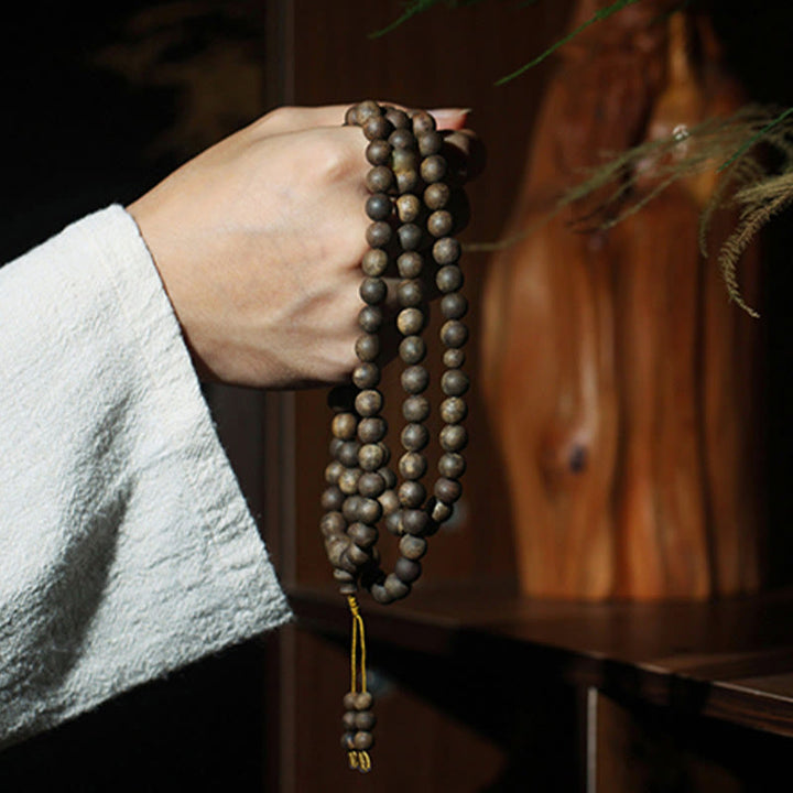 Buddha Stones Nha Trang 108 Mala Beads 8mm White Qinan Vietnam Agarwood Peace Bracelet