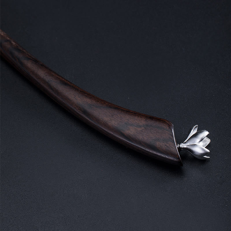 Buddha Stones 925 Sterling Silver Classical Ebony Magnolia Flower Blessing Hairpin - image 3