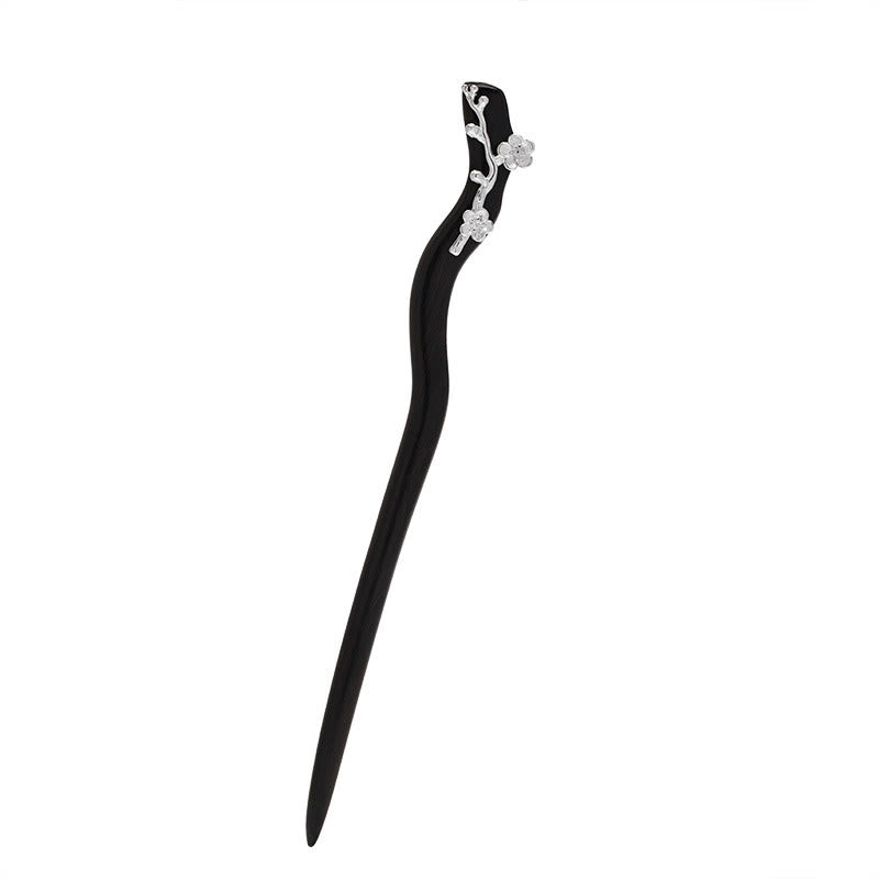 Buddha Stones 925 Sterling Silver Classical Chinese Style Ebony Plum Blossom Blessing Hairpin - image 10