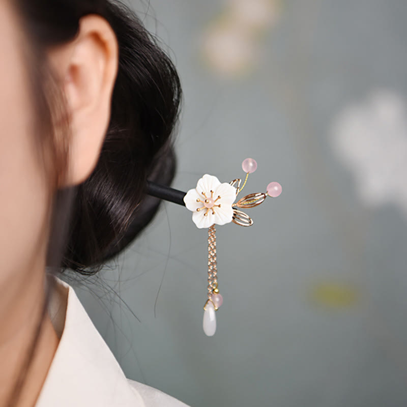 Buddha Stones Classical Chinese Style Bauhinia Tassel Wood Hairpin