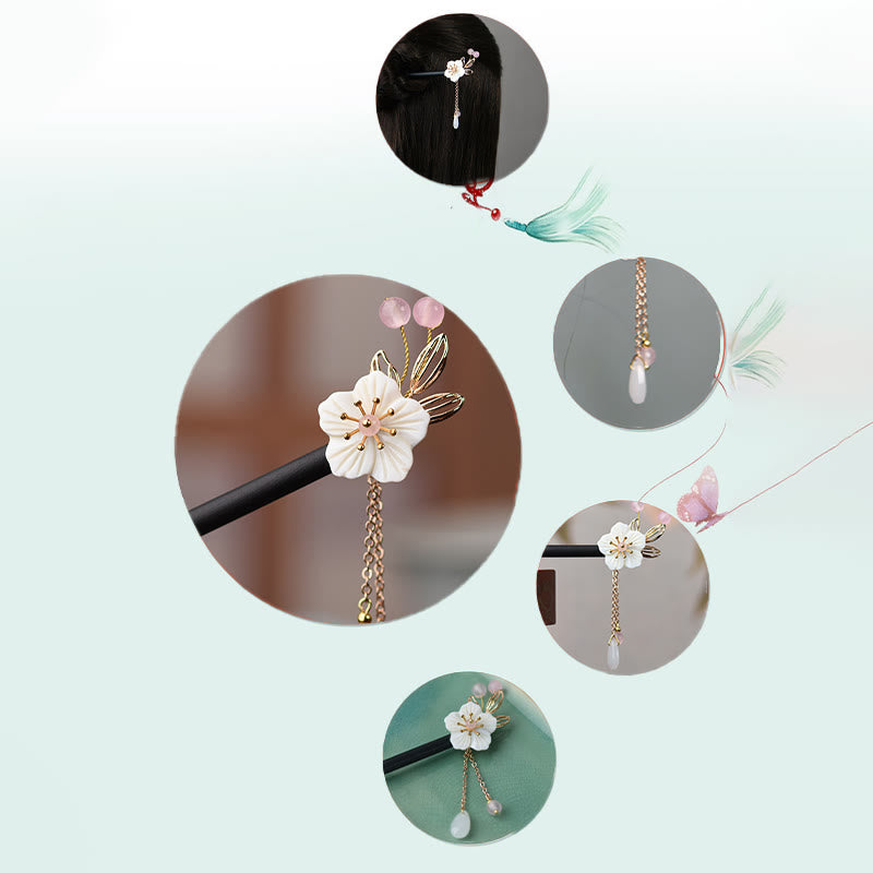 Buddha Stones Classical Chinese Style Bauhinia Tassel Wood Hairpin