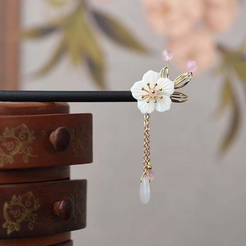 Buddha Stones Classical Chinese Style Bauhinia Tassel Wood Hairpin