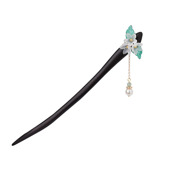 Buddha Stones Lily Of The Valley Pearl Tassel Wood Hairpin