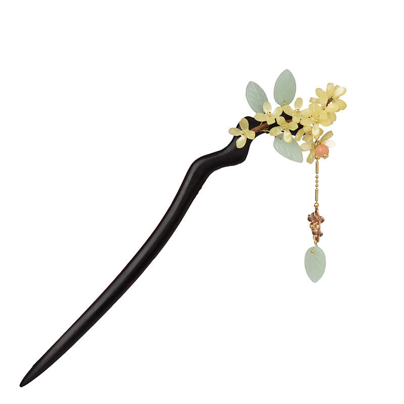 Buddha Stones Natural Ebony Wood Osmanthus Tassel Balance Hairpin