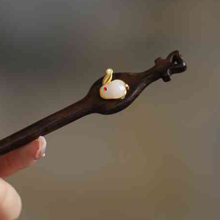 Buddha Stones Auspicious Cloud Sandalwood Rabbit Protection Hairpin