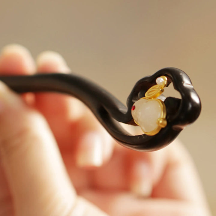 Buddha Stones Auspicious Cloud Sandalwood Rabbit Protection Hairpin