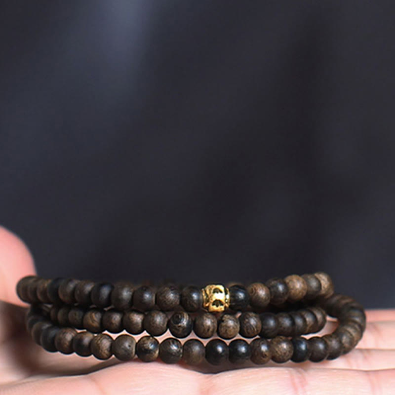 Buddha Stones 108 Mala Beads 999 Gold Bead Rare 5mm Brunei Black Qinan Agarwood Peace Strength Bracelet