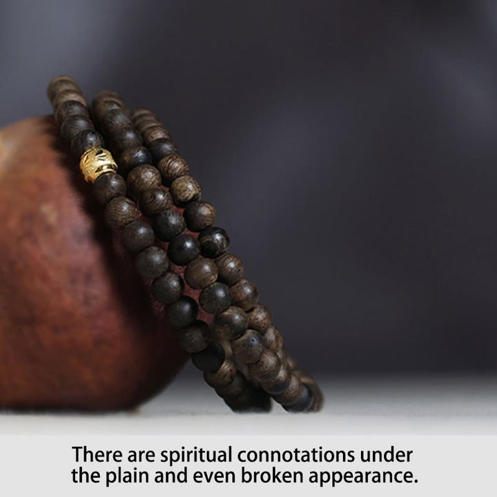 Buddha Stones 108 Mala Beads 999 Gold Bead Rare 5mm Brunei Black Qinan Agarwood Peace Strength Bracelet