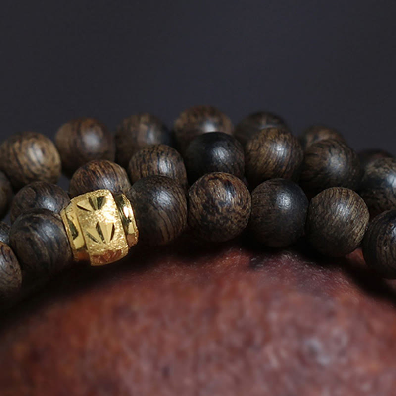 Buddha Stones 108 Mala Beads 999 Gold Bead Rare 5mm Brunei Black Qinan Agarwood Peace Strength Bracelet