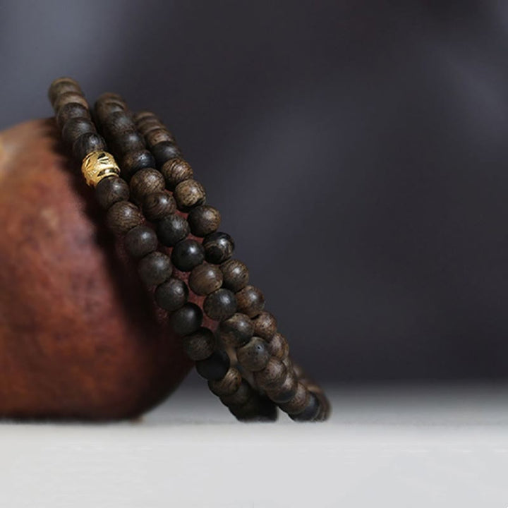 Buddha Stones 108 Mala Beads 999 Gold Bead Rare 5mm Brunei Black Qinan Agarwood Peace Strength Bracelet