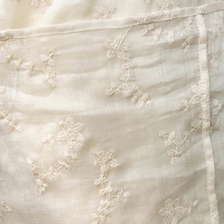 Buddha Stones Casual Embroidered Slant Collar Stand Collar Half Sleeve Design Ramie Midi Dress With Pockets - image 8