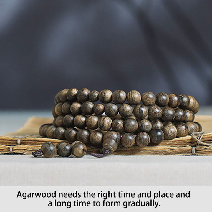 Buddha Stones 108 Mala Beads Natural Tarakan Agarwood Ward Off Evil Spirits Bracelet