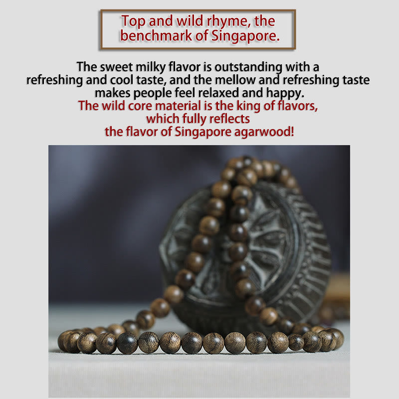 Buddha Stones 108 Mala Beads Natural Tarakan Agarwood Ward Off Evil Spirits Bracelet